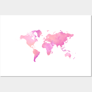Pink Watercolor World Map Posters and Art